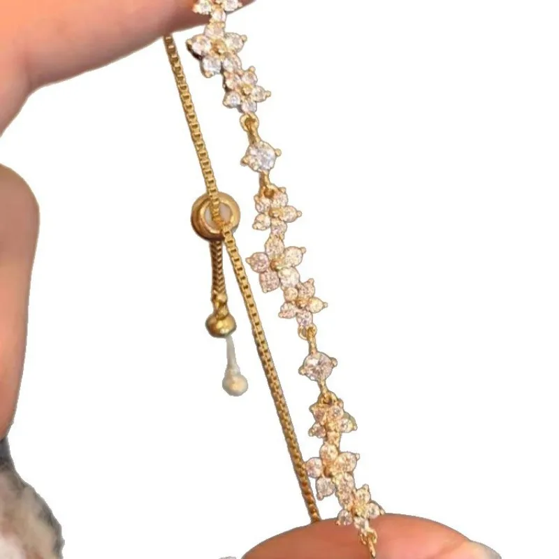 Glitzerndes Zirkon-Kirschblüten-Armband Für Damen, Luxuriöses, Glänzendes, Verstellbares Blumenarmband, Schmuckgeschenk, Modeaccessoire Glitzerndes Zirkon-Kirschblüten-Armband Für Damen, Luxuriöses, Glänzendes, Verstellbares Blumenarmband, Schmuckgeschenk, Modeaccessoire - Image 5