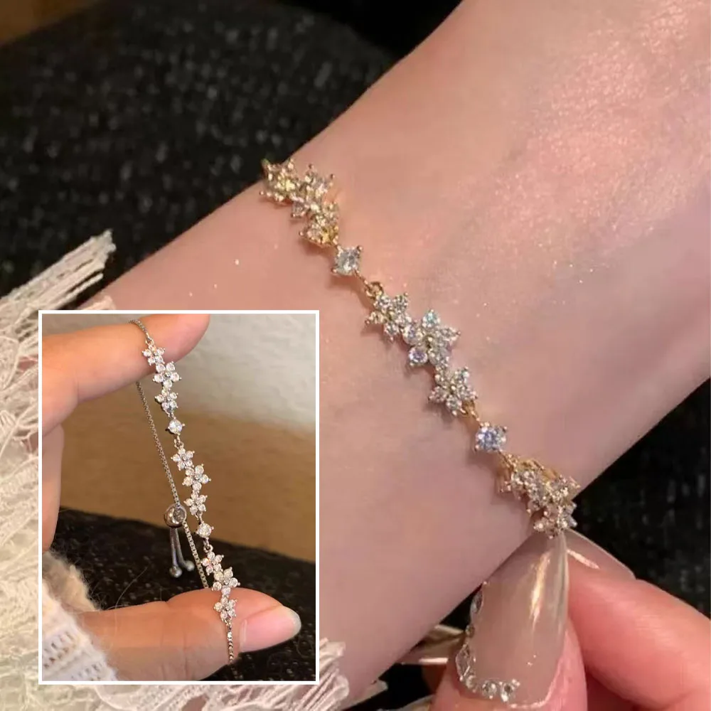 Armband Aus Zinklegierung, Funkelndes Zirkon-Blumenarmband, Handgefertigtes Armband Aus Legierung Für Den Täglichen Gebrauch, Modeaccessoire, Party Armband Aus Zinklegierung, Funkelndes Zirkon-Blumenarmband, Handgefertigtes Armband Aus Legierung Für Den Täglichen Gebrauch, Modeaccessoire, Party - Image 6
