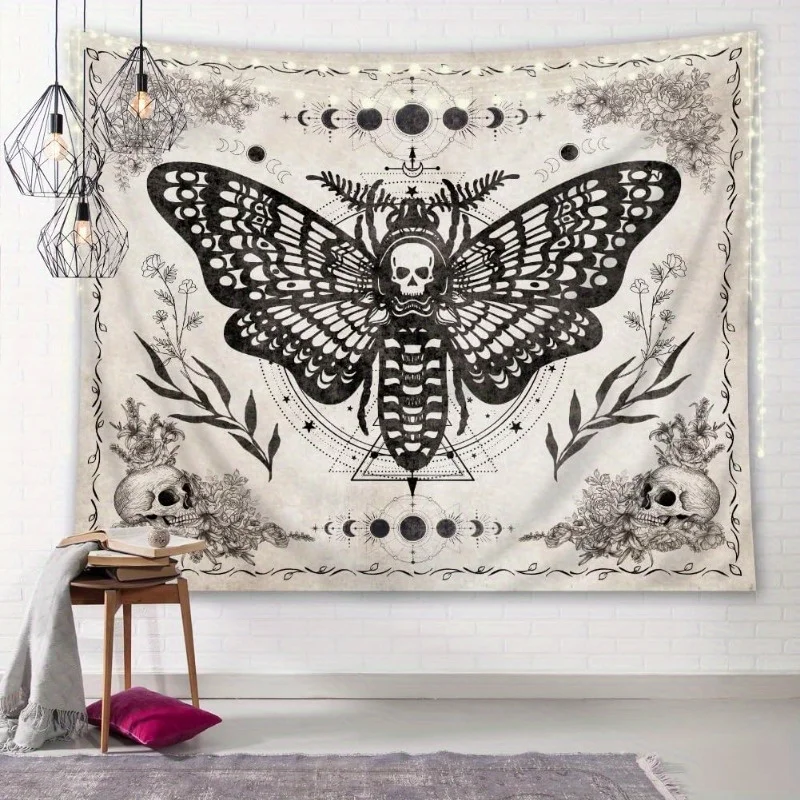 Vikama Night Moth Skull Tapestry Gothic Style Bedroom Decor Dark Theme Room Accent Party Living Room Home Decor Vikama Night Moth Skull Tapestry Gothic Style Bedroom Decor Dark Theme Room Accent Party Living Room Home Decor - Image 2