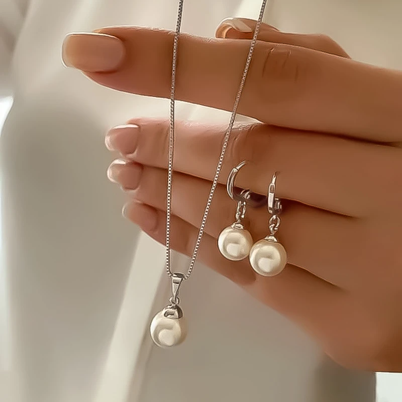 Mode Elegante Imitation Perle Anhänger Schmuck-Set Für Frauen Vintage Gold Farbe Kette Halskette Ohrring Mädchen Hochzeit Party Geschenke Mode Elegante Imitation Perle Anhänger Schmuck-Set Für Frauen Vintage Gold Farbe Kette Halskette Ohrring Mädchen Hochzeit Party Geschenke - Image 4