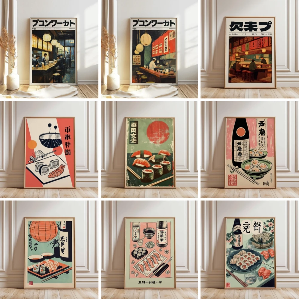 Retro Japanische Sushi-Bar Poster Küchen-Lebensmittel-Poster Und Leinwanddruck Gemälde Esszimmer Wanddekoration Heim-Wandbild Cuadros Retro Japanische Sushi-Bar Poster Küchen-Lebensmittel-Poster Und Leinwanddruck Gemälde Esszimmer Wanddekoration Heim-Wandbild Cuadros