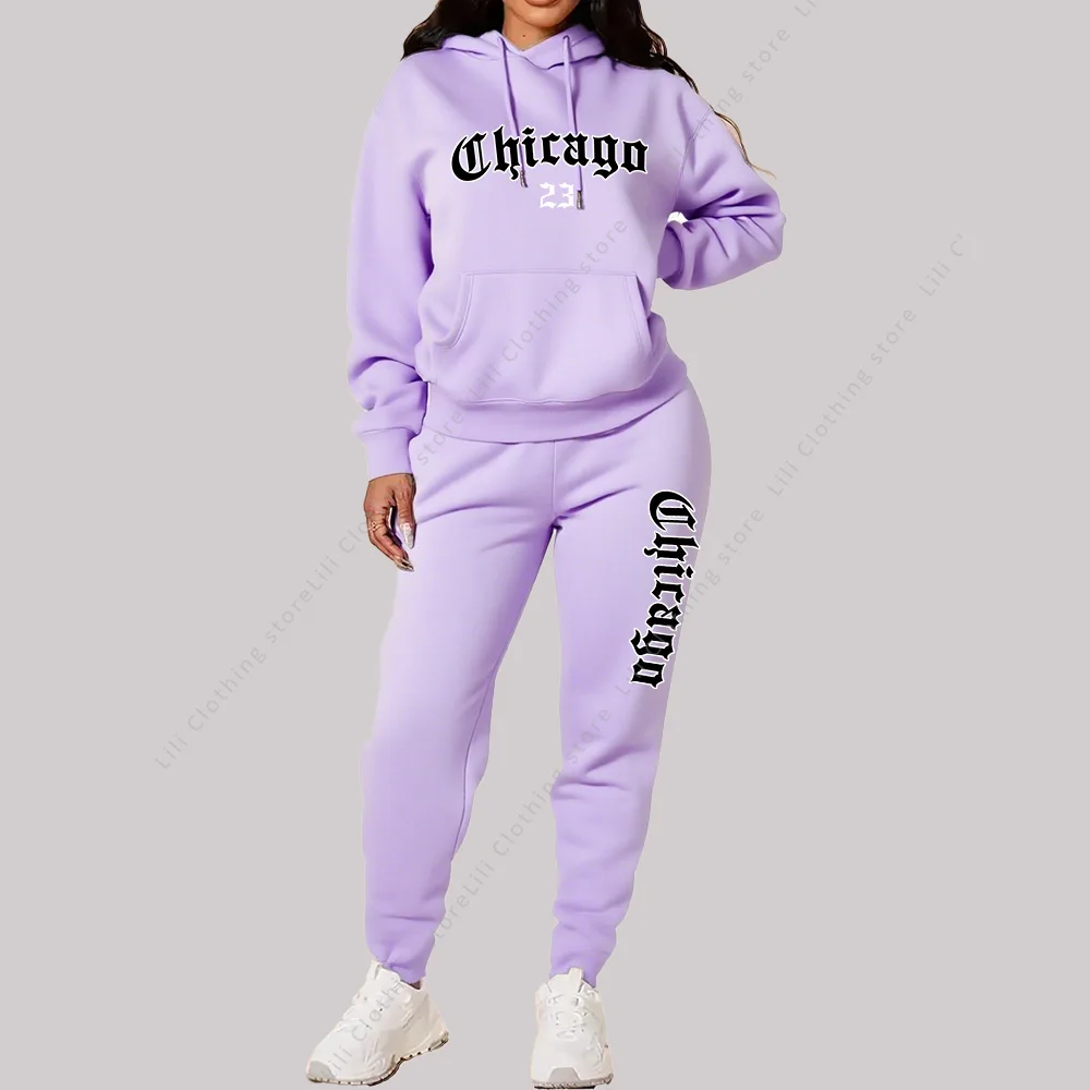Damen-Sets, Hoodies, Hosen, 2-Teiliges Outfit, Ästhetische Sportbekleidung, Sweatsuit, Chicago-Grafik, Buchstabendruck, Übergröße, Rosa Trainingsanzug Damen-Sets, Hoodies, Hosen, 2-Teiliges Outfit, Ästhetische Sportbekleidung, Sweatsuit, Chicago-Grafik, Buchstabendruck, Übergröße, Rosa Trainingsanzug - Image 3