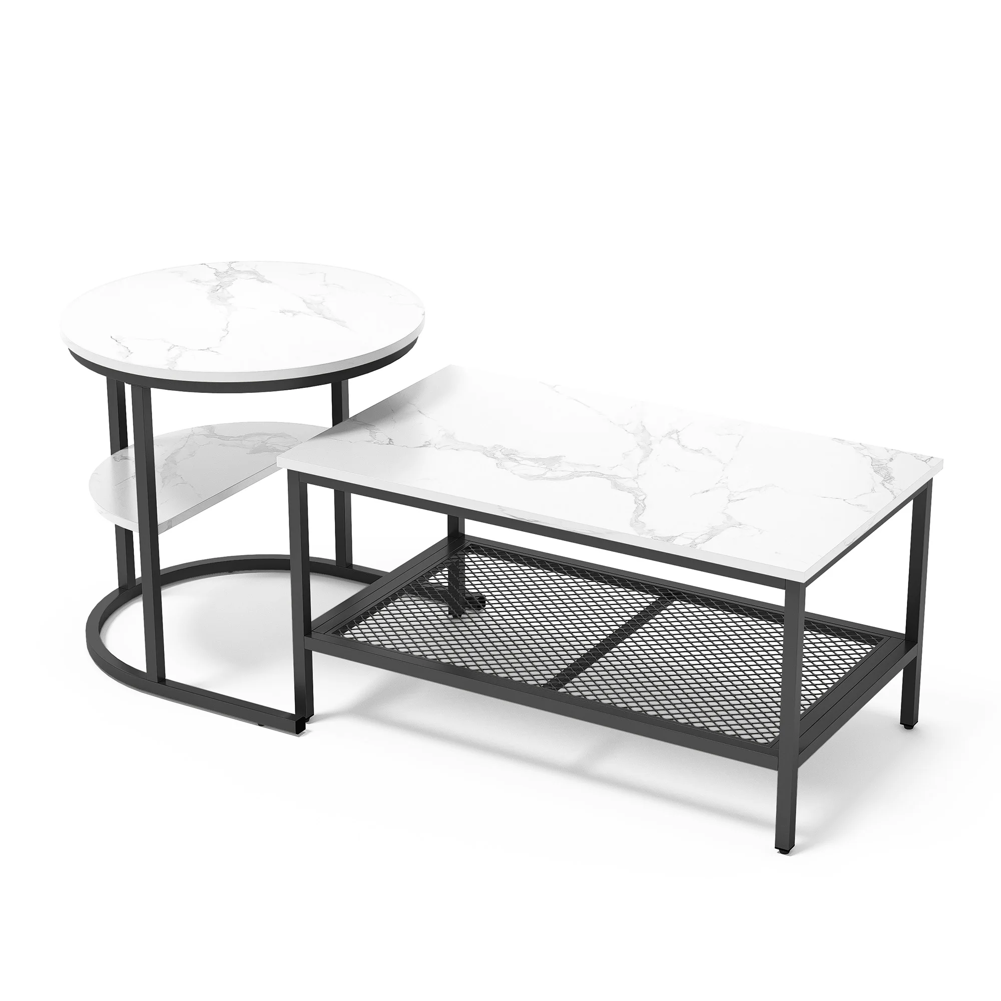 Rosahqnda Moderner 2Er-Set Sofatische Mit Großen Stauraumflächen, Tischplatte Mit Marmormuster Und Stabilen Metallständer Rosahqnda Moderner 2Er-Set Sofatische Mit Großen Stauraumflächen, Tischplatte Mit Marmormuster Und Stabilen Metallständer - Image 2