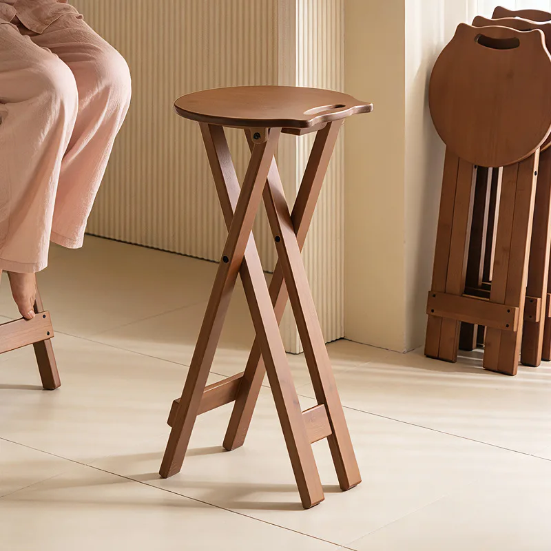 Retro Style Bamboo Folding Stool, Household Foldable Round Stool, Foldable High Stool, Bar Stool, Restaurant Dining Stool Retro Style Bamboo Folding Stool, Household Foldable Round Stool, Foldable High Stool, Bar Stool, Restaurant Dining Stool - Image 3