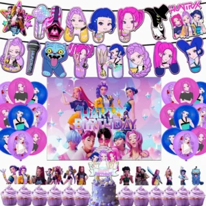 Kawaii Anime Kpop Gruppen-Familientreffen Rosa Geschirrset Geburtstagsparty-Dekorationsset Wimpelkette Banner-Kit Neu