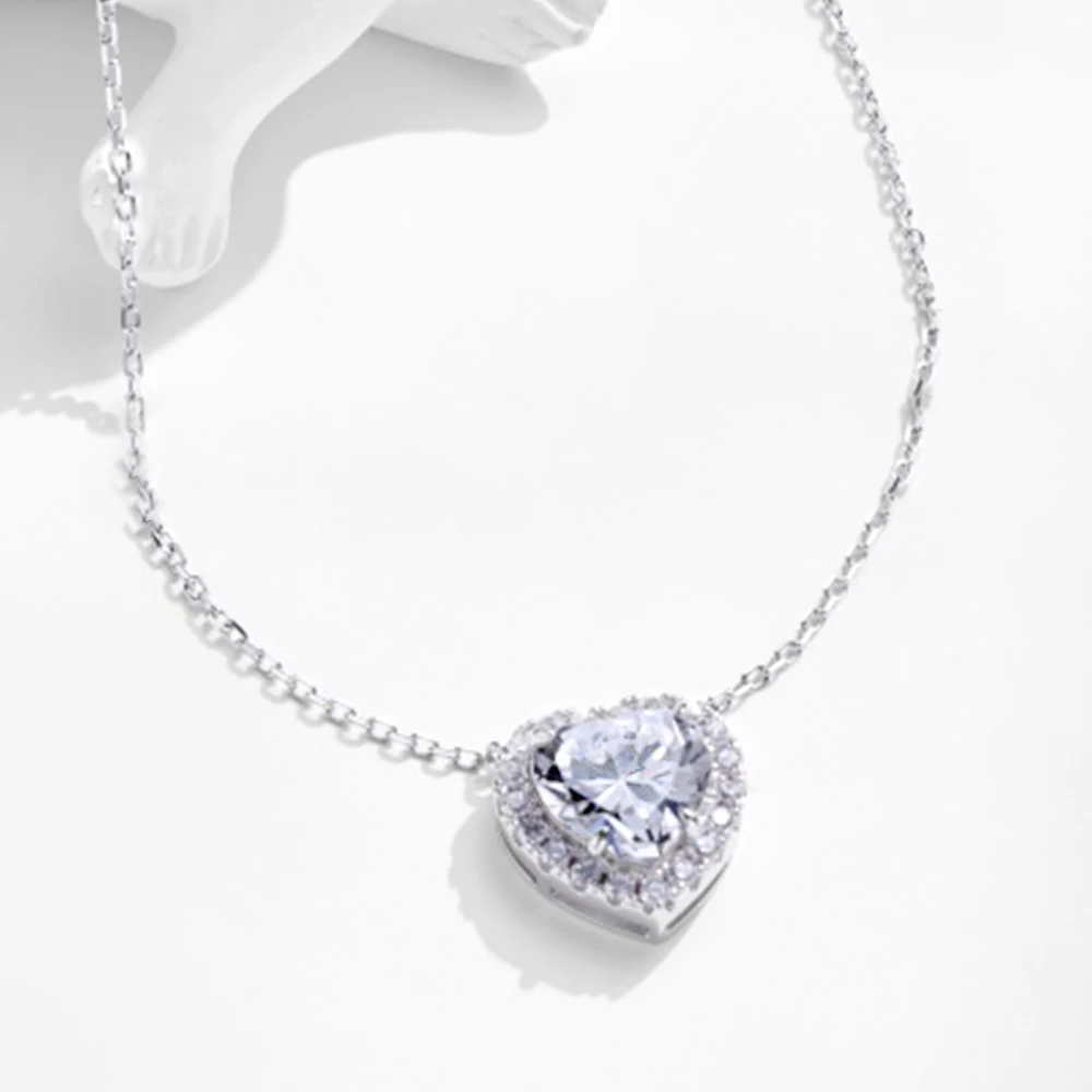 Echte S925 Silber Herz Halskette Frauen 10Mm Herz Diamant Anhänger Halskette Weiblichen Luxus Schmuck Glänzend 5A Zirkon Mädchen Geschenk Dame Echte S925 Silber Herz Halskette Frauen 10Mm Herz Diamant Anhänger Halskette Weiblichen Luxus Schmuck Glänzend 5A Zirkon Mädchen Geschenk Dame - Image 3