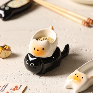Ceramic Cat-Shaped Mini Dipping Plate Side Dish Small Bowl Home Diningware Kitchen Table Decorative Cat Bowl