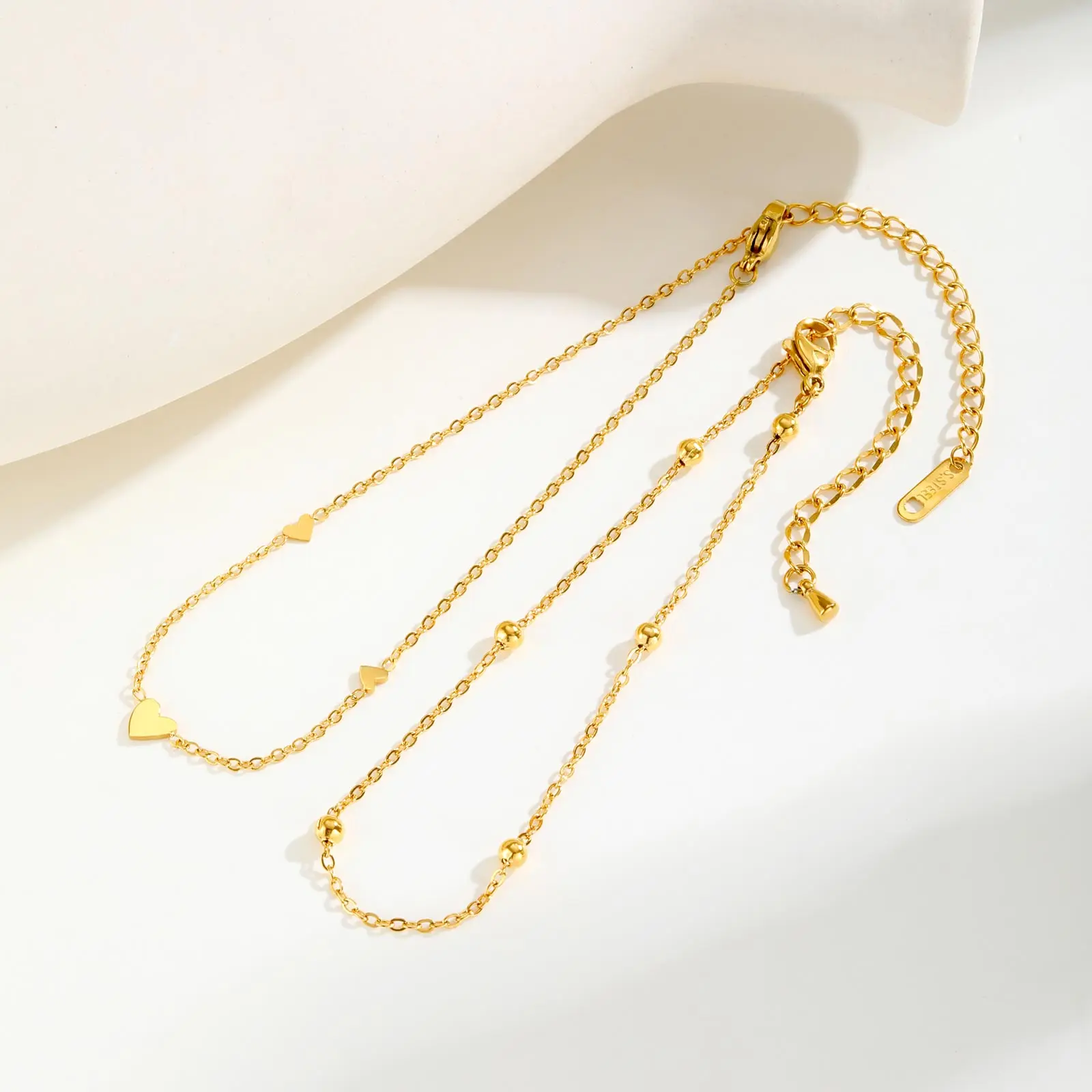 Mehrschichtiges Fußkettchen-Set Für Damen Und Mädchen, Edelstahl Herzperlen Doppelkette Fußschmuck, Verstellbares Sommer-Strand-Geschenk Mehrschichtiges Fußkettchen-Set Für Damen Und Mädchen, Edelstahl Herzperlen Doppelkette Fußschmuck, Verstellbares Sommer-Strand-Geschenk - Image 6