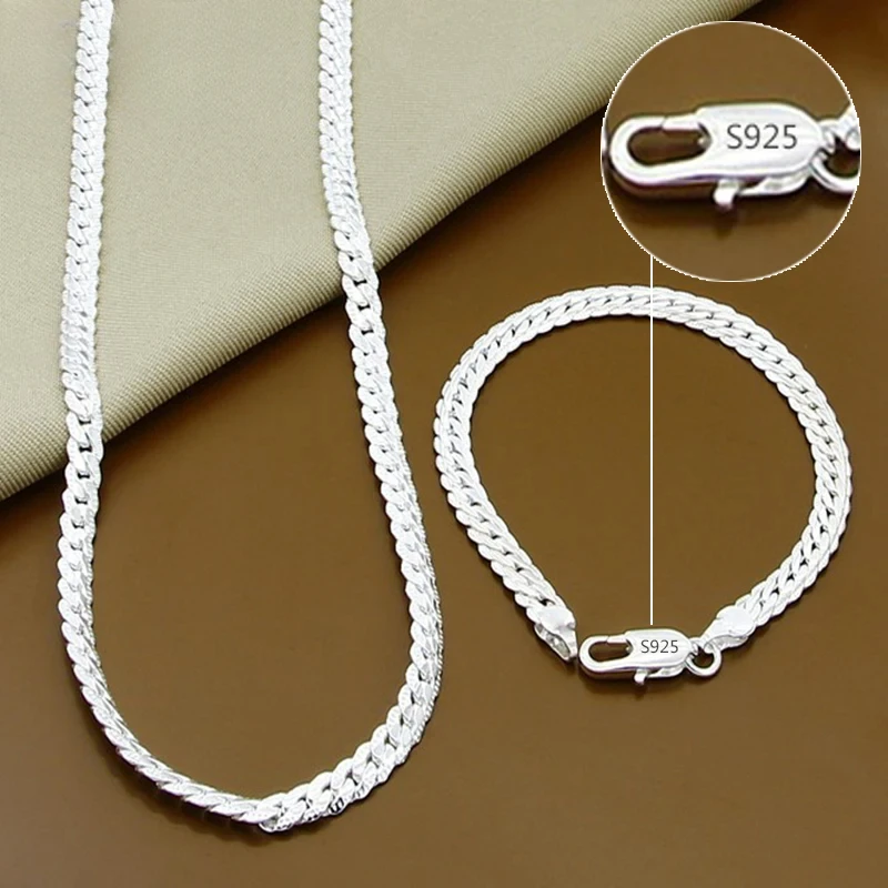 925 Sterling Silber 8/16/18/20/22/24 Zoll 6Mm Seite Kette Halsketten Für Frau Männer Einfache Punk Halsketten Charme Hochzeit Schmuck 925 Sterling Silber 8/16/18/20/22/24 Zoll 6Mm Seite Kette Halsketten Für Frau Männer Einfache Punk Halsketten Charme Hochzeit Schmuck