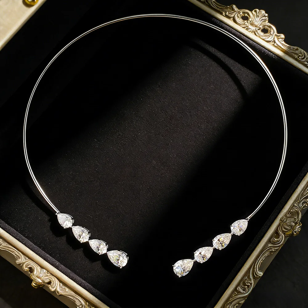Knobspin D Vvs1 Moissanit-Diamant Offene Choker-Halskette Aus Massivem 925Er Silber Mit Birnen-/Herzschliff-Diamanten, Manschetten-Halsketten Für Damen Knobspin D Vvs1 Moissanit-Diamant Offene Choker-Halskette Aus Massivem 925Er Silber Mit Birnen-/Herzschliff-Diamanten, Manschetten-Halsketten Für Damen - Image 2