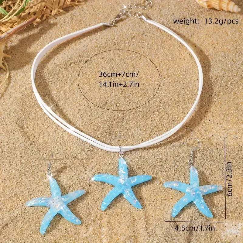 Mode Große Seestern Anhänger Halskette Schmuck-Set Für Frauen Mädchen Boho Sommer Strand Weiß Seil Kette Halsband Partei Schmuck Geschenk Mode Große Seestern Anhänger Halskette Schmuck-Set Für Frauen Mädchen Boho Sommer Strand Weiß Seil Kette Halsband Partei Schmuck Geschenk - Image 5