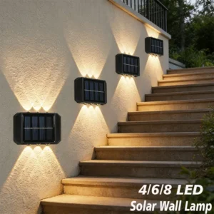 Solar-LED-Außenwandleuchte Wasserdicht Dämmerungssensor Zaunlampe für Garten Hof Veranda Weg Beidseitige Beleuchtung