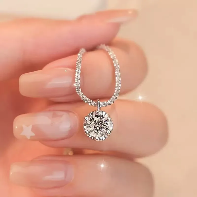 Halskette Aus 925Er-Sterlingsilber, Zirkon-Anhänger, Funkelnde Halskette, Schlüsselbeinkette, Damen-Party-Schmuck, Geschenk Halskette Aus 925Er-Sterlingsilber, Zirkon-Anhänger, Funkelnde Halskette, Schlüsselbeinkette, Damen-Party-Schmuck, Geschenk - Image 2