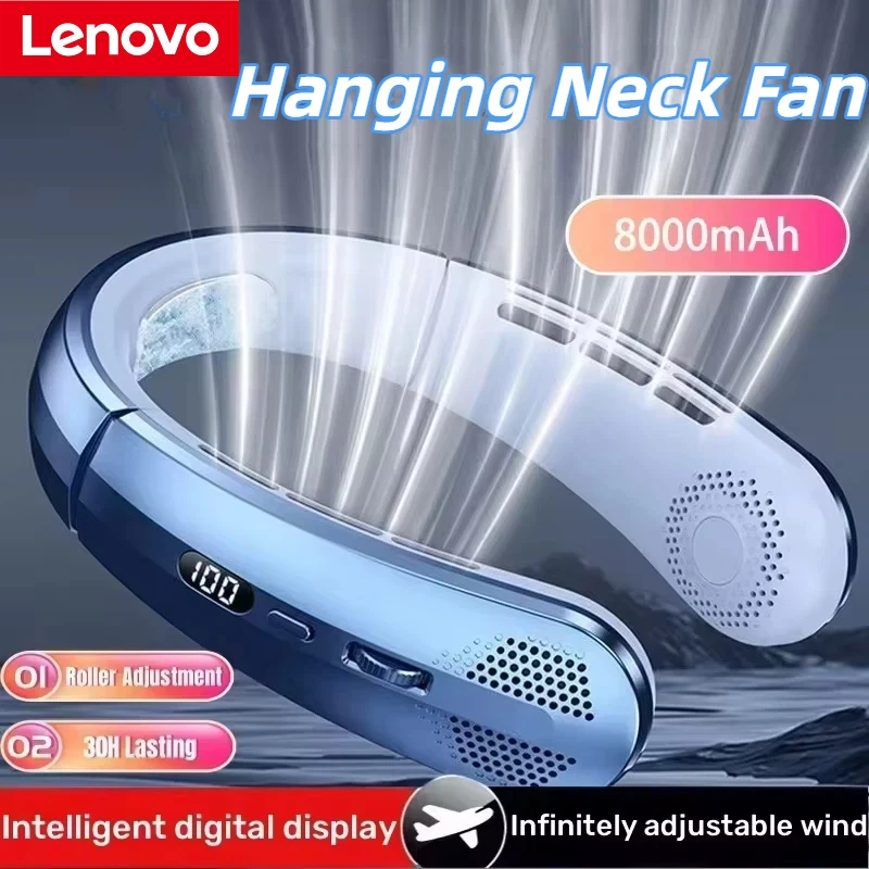 Lenovo 8000Mah Nackenventilator – Usb-Wiederaufladbarer, Leiser, Blattloser Mini-Luftkühler Mit Led-Display Nackenventilator
