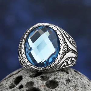 Edelstahl-Schmuck-Ring für Männer, blauer Stein, Ringe, 2024, Trend-Charme, Mode, männliche Frauen, Fingerband, Verlobung, Hochzeit, Geschenk