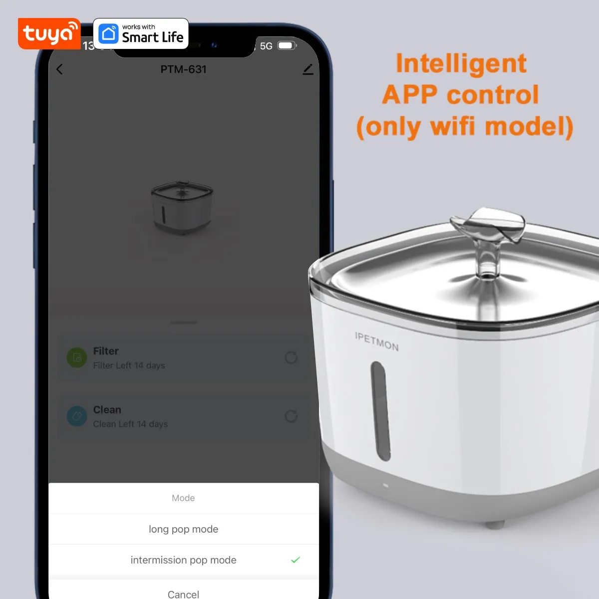 Katzen-Wasserbrunnen, 2,5 L/84 Oz Tuya Smart App Haustier-Wasserbrunnen, Automatischer Wasserspender Für Katzen Im Inneren Mit Sus304-Schüssel Katzen-Wasserbrunnen, 2,5 L/84 Oz Tuya Smart App Haustier-Wasserbrunnen, Automatischer Wasserspender Für Katzen Im Inneren Mit Sus304-Schüssel - Image 3