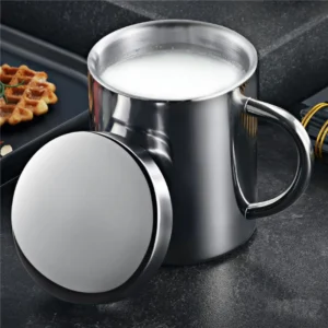 Doppelwandige Kaffeetasse aus Edelstahl mit Deckel, tragbare Tasse, Reisebecher, Krug, Milchteebecher, Büro-Wasserbecher