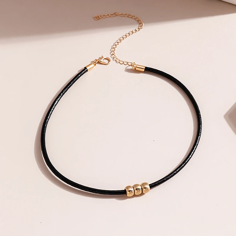 Gotischer Stil, Schwarzes Seil, Damen-Halskette, Choker, Seil-Halsketten, Goldfarbene Perlen, Goth-Schmuck, Halsband Für Mädchen, Kpop-Chocker Gotischer Stil, Schwarzes Seil, Damen-Halskette, Choker, Seil-Halsketten, Goldfarbene Perlen, Goth-Schmuck, Halsband Für Mädchen, Kpop-Chocker - Image 3