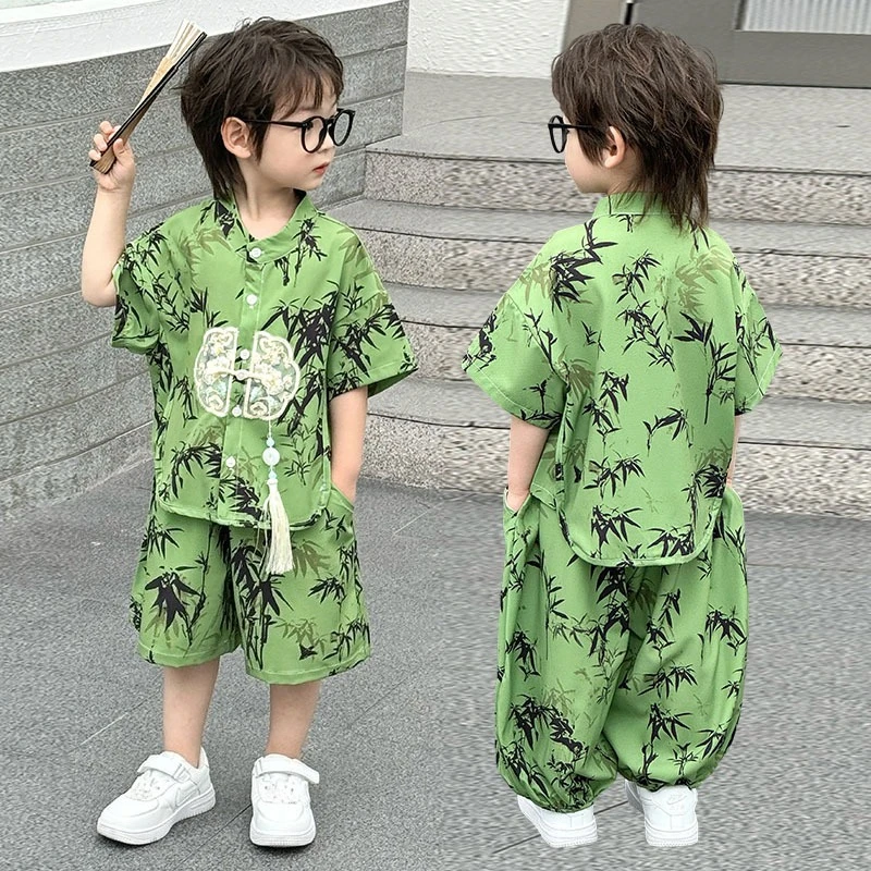 Fashion Baby Tang Costume Tops Pants Two-Piece Set Boy Outfit Casual Children'S Sets Summer Tweens Boys Hanfu Suit Kids Clothing Fashion Baby Tang Costume Tops Pants Two-Piece Set Boy Outfit Casual Children'S Sets Summer Tweens Boys Hanfu Suit Kids Clothing - Image 3