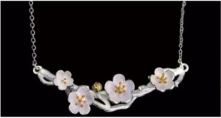 Silberhalsketten, Anhänger Und Halsketten Mit Pflaumenblütenmotiv, Schmuck, Colar De Plata Silberhalsketten, Anhänger Und Halsketten Mit Pflaumenblütenmotiv, Schmuck, Colar De Plata - Image 7