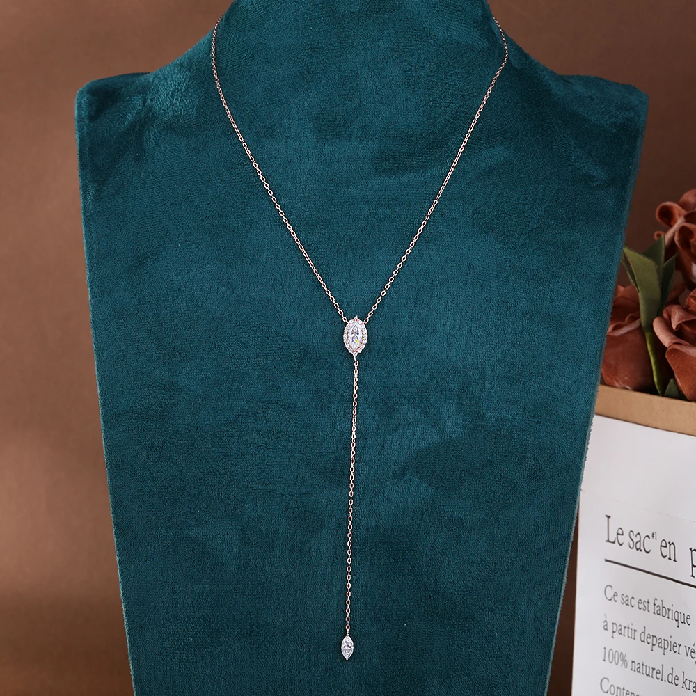 Marquise-Schliff Moissanit-Anhänger-Halskette Für Damen, 100% S925 Silber, Y-Förmiger Halo-Diamant-Tropfen-Anhänger Mit Zertifikat Marquise-Schliff Moissanit-Anhänger-Halskette Für Damen, 100% S925 Silber, Y-Förmiger Halo-Diamant-Tropfen-Anhänger Mit Zertifikat - Image 6