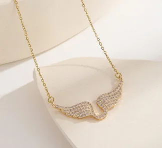 Exquisite Luxuriöse Glänzende Zirkonbesetzte Goldfarbene Engelsflügel-Anhänger-Halskette Für Damen Mode-Designer-Schmuck-Accessoires Exquisite Luxuriöse Glänzende Zirkonbesetzte Goldfarbene Engelsflügel-Anhänger-Halskette Für Damen Mode-Designer-Schmuck-Accessoires - Image 8