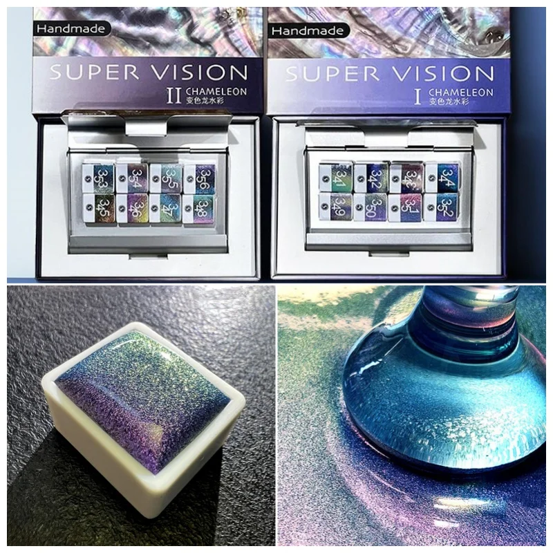 Neue 2025 Super Vision Künstler, Solide Halbe Pfannen, Chamäleon-Aquarellfarben, 8 Farben, Aluminiumgehäuse, Kunstbedarf Für Anfänger Neue 2025 Super Vision Künstler, Solide Halbe Pfannen, Chamäleon-Aquarellfarben, 8 Farben, Aluminiumgehäuse, Kunstbedarf Für Anfänger