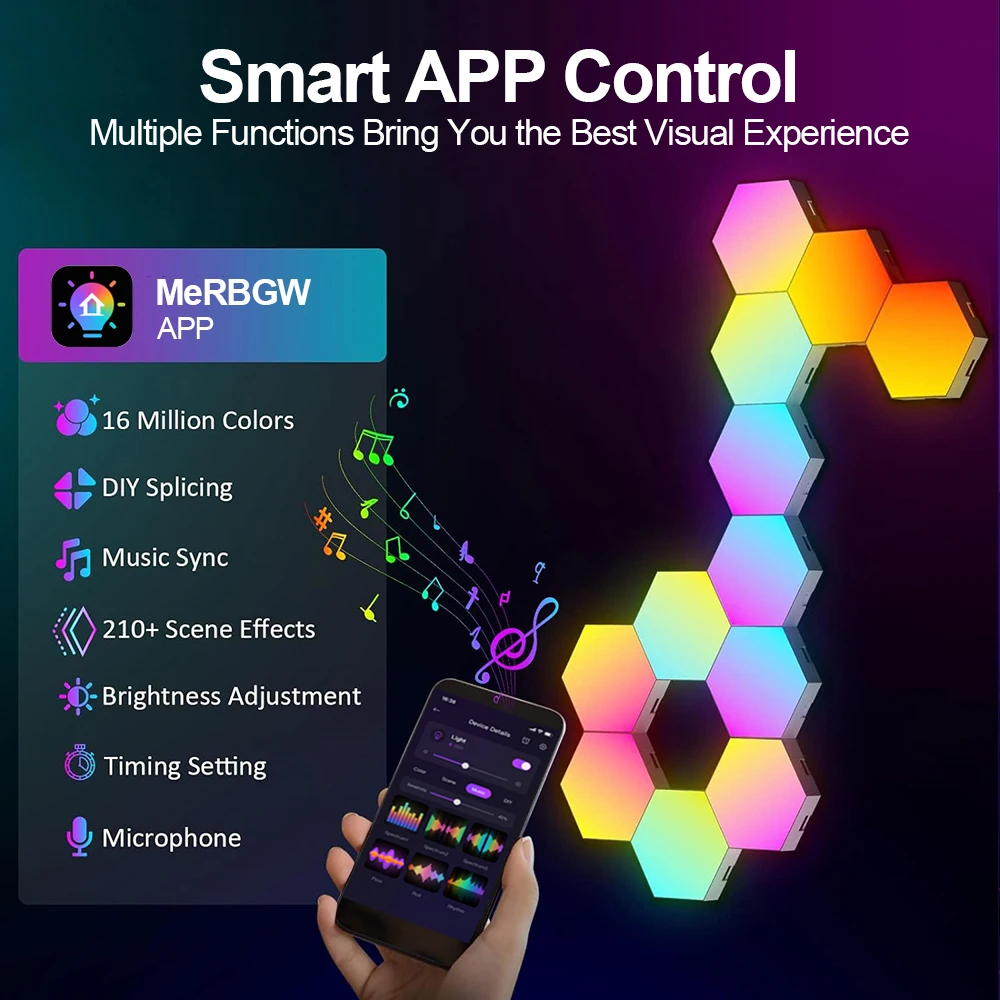 Rgb Smart Sechseckige Wand Lampe Farbwechsel Umgebungs Nachtlicht Diy Form Musik Rhythmus App Für Spiel Zimmer Schlafzimmer Intelligente Rgb Smart Sechseckige Wand Lampe Farbwechsel Umgebungs Nachtlicht Diy Form Musik Rhythmus App Für Spiel Zimmer Schlafzimmer Intelligente - Image 3