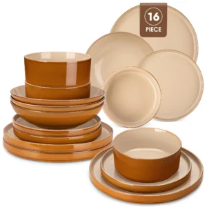 vancasso ONION 12/16-teiliges hellbraunes Steinzeug-Set, Reaktive Glasur-Geschirrsets für 4/8-teiliges Speiseteller/Dessert/Schüssel