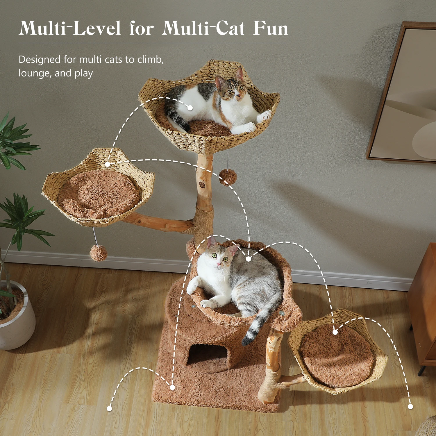 Large Cat Tree Tower With Sisal Scratching Post Wicker Basket Bed Flower Cat Condo Indoor Modern Cat Furniture Cat Accessories Large Cat Tree Tower With Sisal Scratching Post Wicker Basket Bed Flower Cat Condo Indoor Modern Cat Furniture Cat Accessories - Image 7