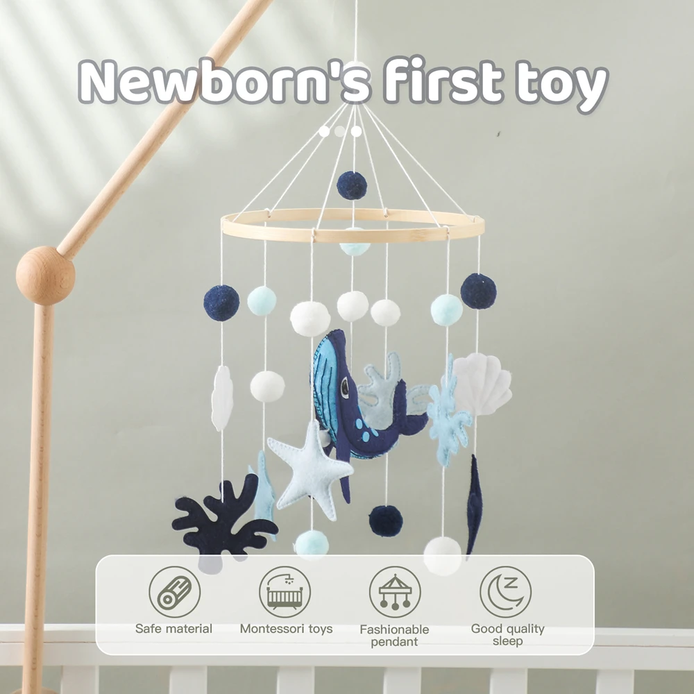 Blauwal-Baby-Mobile: Neugeborenen-Erstspielzeug Aus Vliesstoff Mit Bambusring Für Kognitions- Und Hörentwicklung, Kinderzimmer-Deko Blauwal-Baby-Mobile: Neugeborenen-Erstspielzeug Aus Vliesstoff Mit Bambusring Für Kognitions- Und Hörentwicklung, Kinderzimmer-Deko - Image 2