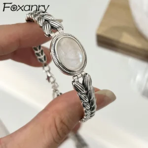 Foxanry Funkelndes Zirkone-Kettenarmband für Frauen, Paare, modisch, kreativ, hohl, Weizengeometrie, handgefertigt, Party-Schmuck, Geschenke