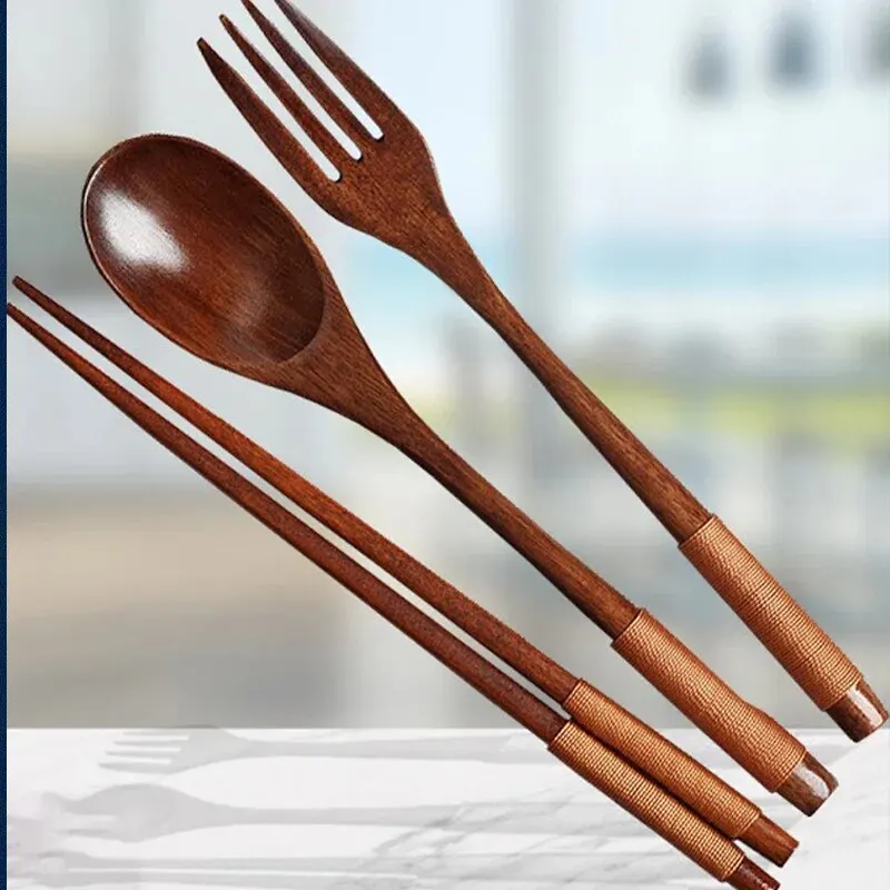 1Pc Wooden Chopsticks Fork Spoon Three-Piece Set Twine Japanese-Style Tableware Kitchen Home Chopsticks Fork Spoon Cutlery Set 1Pc Wooden Chopsticks Fork Spoon Three-Piece Set Twine Japanese-Style Tableware Kitchen Home Chopsticks Fork Spoon Cutlery Set - Image 5