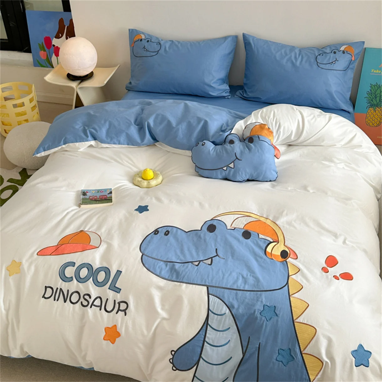 Cute Cartoon Dinosaur Single Duvet Cover Set For Kids, Bedding Set With Zipper, Microfiber Duvet Cover Set And Pillowcases 75*50 Cute Cartoon Dinosaur Single Duvet Cover Set For Kids, Bedding Set With Zipper, Microfiber Duvet Cover Set And Pillowcases 75*50 - Image 3