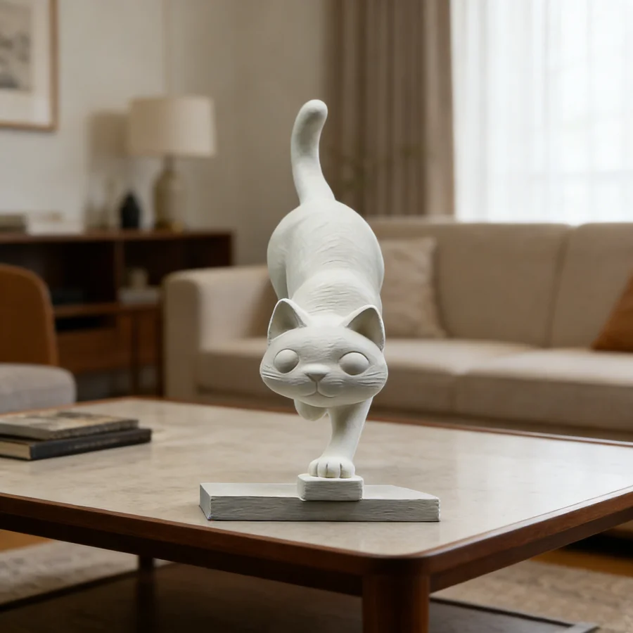 Modern White Leaping Cat Sculpture, Geometric Minimalist Home Decor For Living Room &Amp; Desk, Ideal Gift For Cat Lovers Modern White Leaping Cat Sculpture, Geometric Minimalist Home Decor For Living Room &Amp; Desk, Ideal Gift For Cat Lovers - Image 5