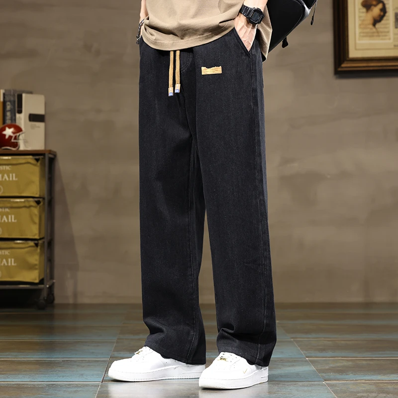 Men Straight Leg Blue Gray Loose Y2K Drawstring Jeans Streetwear Casual Wide Denim Pants Male Baggy Stylish Harajuku Trousers Men Straight Leg Blue Gray Loose Y2K Drawstring Jeans Streetwear Casual Wide Denim Pants Male Baggy Stylish Harajuku Trousers - Image 4