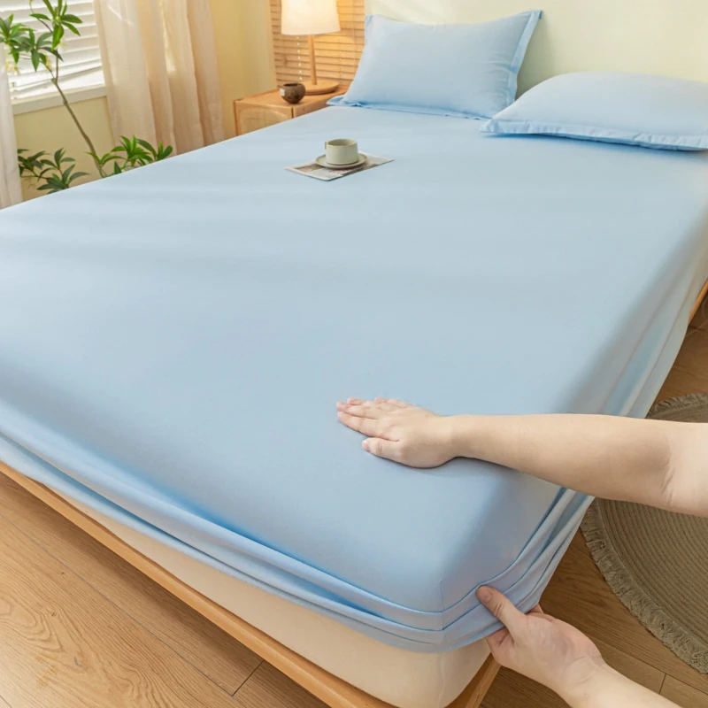 1Pc Skin-Friendly Bed Cover With Elastic Solid Color Brushed Bed Sheet Single/Queen/King Fitted Bedsheet (Without Pillowcase) 1Pc Skin-Friendly Bed Cover With Elastic Solid Color Brushed Bed Sheet Single/Queen/King Fitted Bedsheet (Without Pillowcase) - Image 10