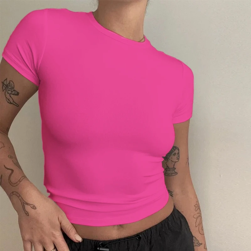 Frau Kleidung Kurzarm T-Shirt Slim Fit Tops Weibliche Oansatz Gestrickte Mantel T-Shirt Straße Tragen Sex Sportliche 2024 Y2K New2410 Frau Kleidung Kurzarm T-Shirt Slim Fit Tops Weibliche Oansatz Gestrickte Mantel T-Shirt Straße Tragen Sex Sportliche 2024 Y2K New2410 - Image 4