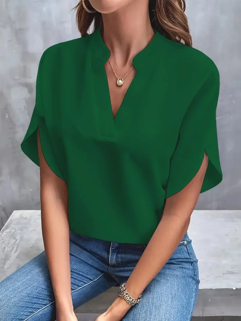 Veitche Sommer Frauen Casual Solide Bluse Frauen Mode V-Ausschnitt Halbe Hülse Shirts Büro Elegante Pullover Lose Blusas Tops Veitche Sommer Frauen Casual Solide Bluse Frauen Mode V-Ausschnitt Halbe Hülse Shirts Büro Elegante Pullover Lose Blusas Tops - Image 6