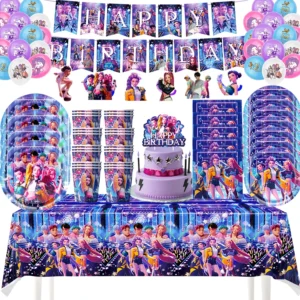 K-Pop Geburtstagsparty Dekorations-Set - Servietten, Tischdecke, Banner, Pappteller, Armbänder, Stempel, Baby-Shower-Zubehör