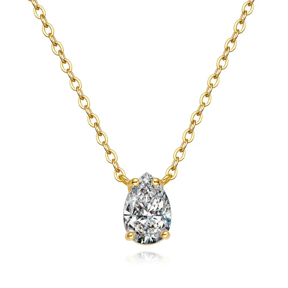 Luxuriöse Damen-Halskette Aus 100 % Echtem 18-Karätigem Gold, Einfache Wassertropfen, Birnenförmig, 1 Karat Diamant-Anhänger, Moissanit-Schlüsselbeinkette Luxuriöse Damen-Halskette Aus 100 % Echtem 18-Karätigem Gold, Einfache Wassertropfen, Birnenförmig, 1 Karat Diamant-Anhänger, Moissanit-Schlüsselbeinkette - Image 2