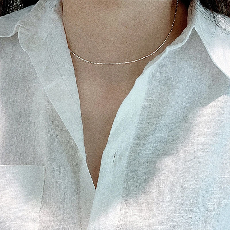 925 Sterling Silver Necklace With Simple Geometric Beads Choker Shiny And Delicate Collarbone Chain For Women Fashion Jewellery 925 Sterling Silver Necklace With Simple Geometric Beads Choker Shiny And Delicate Collarbone Chain For Women Fashion Jewellery - Image 11