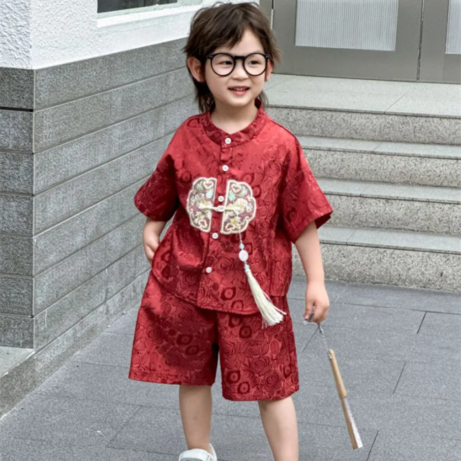 Fashion Baby Tang Costume Tops Pants Two-Piece Set Boy Outfit Casual Children'S Sets Summer Tweens Boys Hanfu Suit Kids Clothing Fashion Baby Tang Costume Tops Pants Two-Piece Set Boy Outfit Casual Children'S Sets Summer Tweens Boys Hanfu Suit Kids Clothing - Image 4
