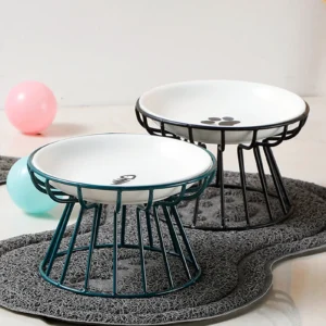 Pet ceramic bowl, tall cat food bowl, snack canister dish, cat food bowl with neck protection and anti-toppling function
