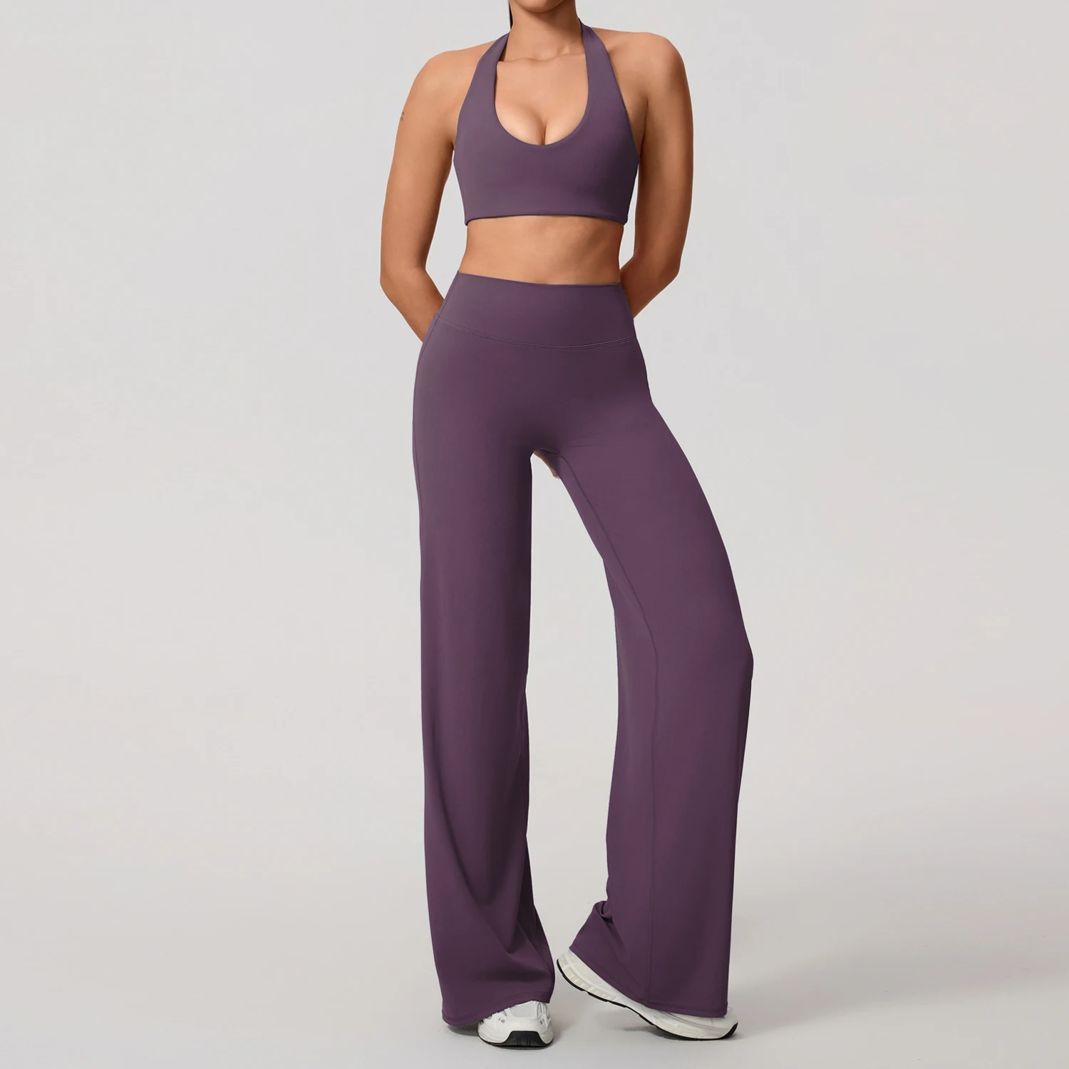 Sommer 2-Teiliges Damen Schnelltrocknendes Sportset U-Ausschnitt Sport-Bh Ärmelloses Yoga-Top Zweiteiliges Fitness-Workout-Set Mit Schlaghose Sommer 2-Teiliges Damen Schnelltrocknendes Sportset U-Ausschnitt Sport-Bh Ärmelloses Yoga-Top Zweiteiliges Fitness-Workout-Set Mit Schlaghose - Image 4
