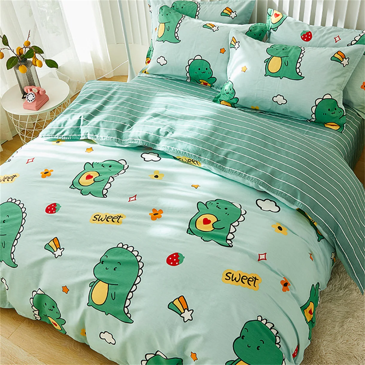 Cute Cartoon Dinosaur Single Duvet Cover Set For Kids, Bedding Set With Zipper, Microfiber Duvet Cover Set And Pillowcases 75*50 Cute Cartoon Dinosaur Single Duvet Cover Set For Kids, Bedding Set With Zipper, Microfiber Duvet Cover Set And Pillowcases 75*50 - Image 4