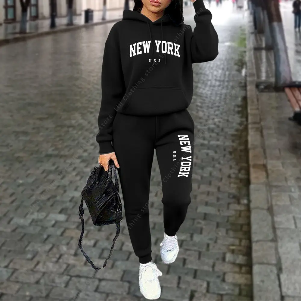 New York Frauen Trainingsanzug Herbst Winter Hoodies Hosen 2Pcs Anzug Sport Jogging Straße Hohe Qualität Kleidung Frauen Hosen Sets New York Frauen Trainingsanzug Herbst Winter Hoodies Hosen 2Pcs Anzug Sport Jogging Straße Hohe Qualität Kleidung Frauen Hosen Sets