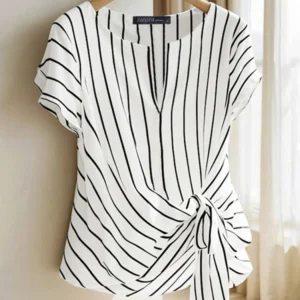 Mode Streifen Bluse 2025, ZANZEA Sommer Frauen V-ausschnitt Kurzarm Tops Elegante Arbeit OL Hemd Beiläufige Lose Blusas Weibliche Chemise