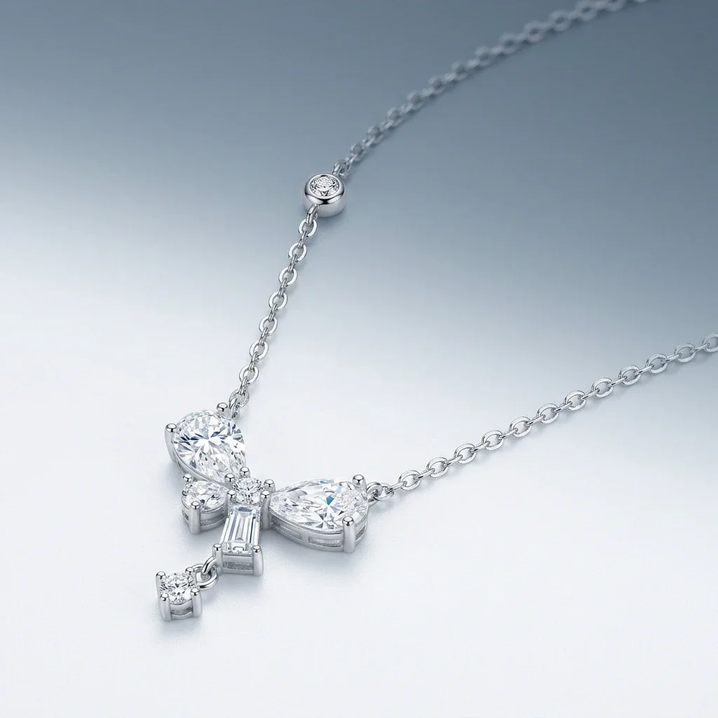 925 Sterling Silber Schleifenknoten Moissanit-Halskette Für Damen, Birnenförmiger D-Farbiger Vvs1 Labor-Diamant-Anhänger, Romantische Hochzeits-Schmuckstücke 925 Sterling Silber Schleifenknoten Moissanit-Halskette Für Damen, Birnenförmiger D-Farbiger Vvs1 Labor-Diamant-Anhänger, Romantische Hochzeits-Schmuckstücke - Image 3