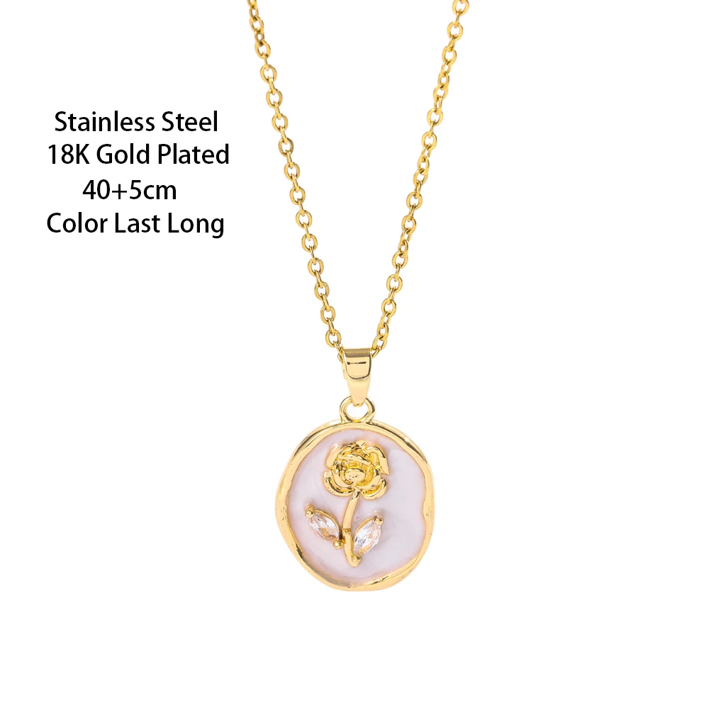 Top Luxus 18K Gold Überzogene Elegante Retro Oval Rose Anhänger Halsketten Für Frauen Weibliche Edelstahl Hals Kette Schmuck Geschenk Top Luxus 18K Gold Überzogene Elegante Retro Oval Rose Anhänger Halsketten Für Frauen Weibliche Edelstahl Hals Kette Schmuck Geschenk - Image 2
